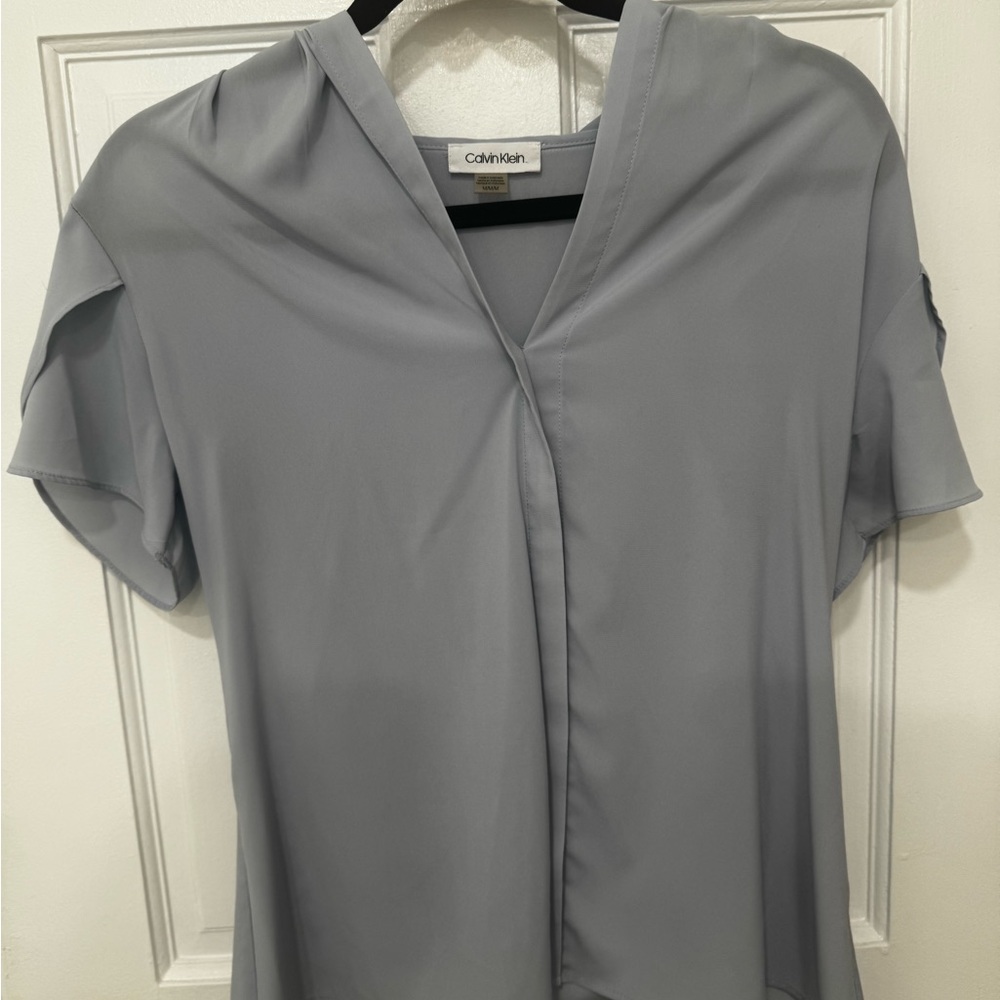 Calvin Klein Light Blue Blouse with Mandarin Collar